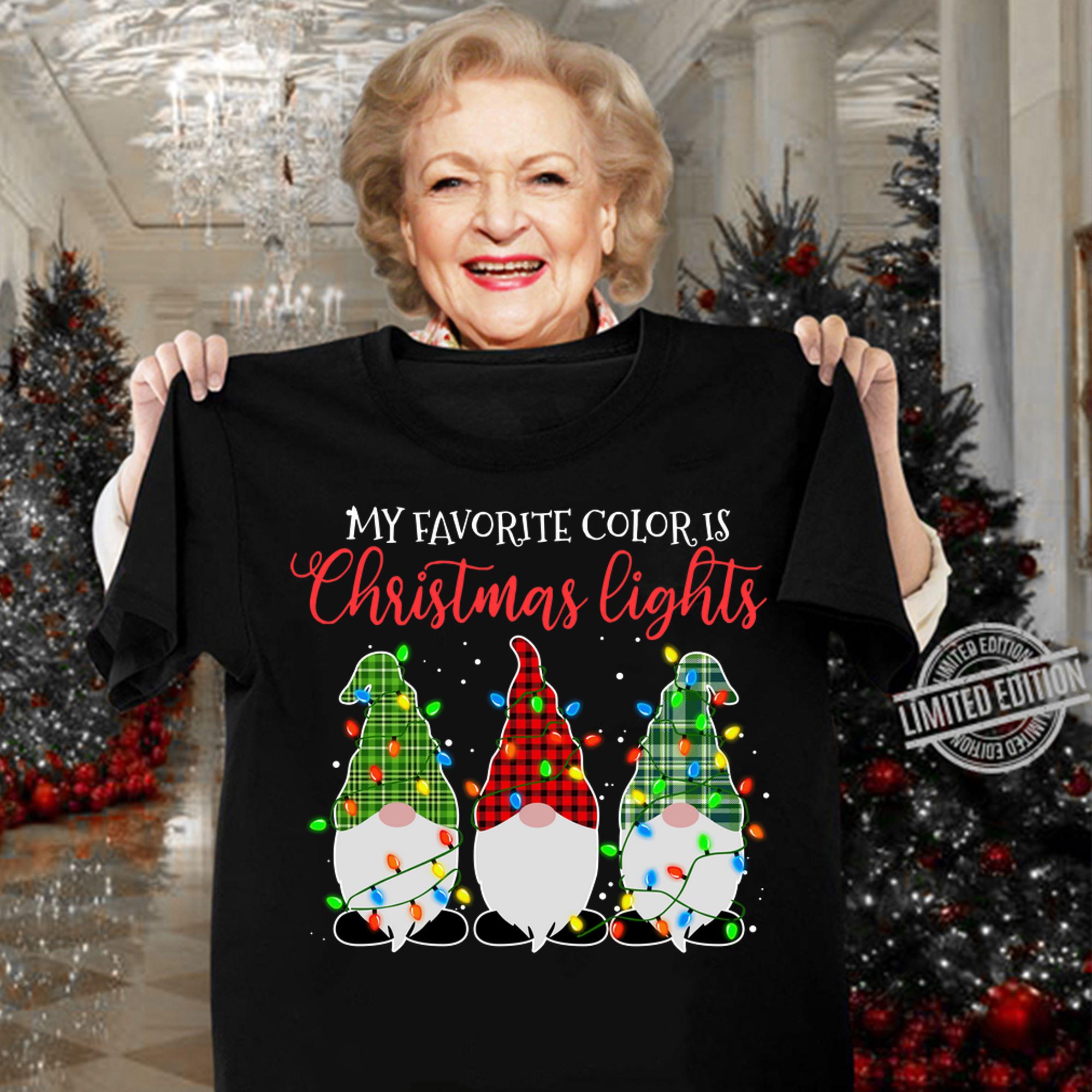 Pretty My Favorite Color Is Christmas Lights Three Gnomes t-shirt woman shirt