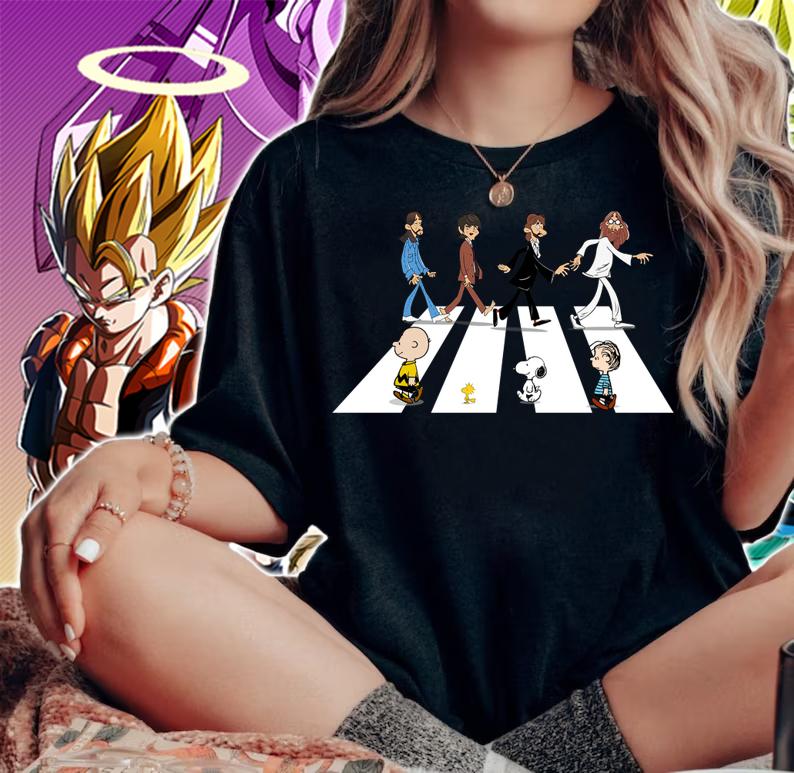 The Abbey Road The Beatles And Peanuts Characters t-shirt woman shirt