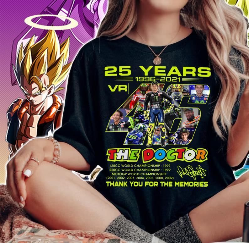 Valentino Rossi VR46 The Doctor 25 Years MotoGP World Championship Signature Thank You For The Memories t-shirt woman shirt