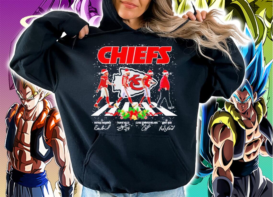 Chiefs Abbey Road Patrick Mahomes Travis Kelce Clyde Edwards Helaire Andy Reid Christmas shirt t-shirt hoodie