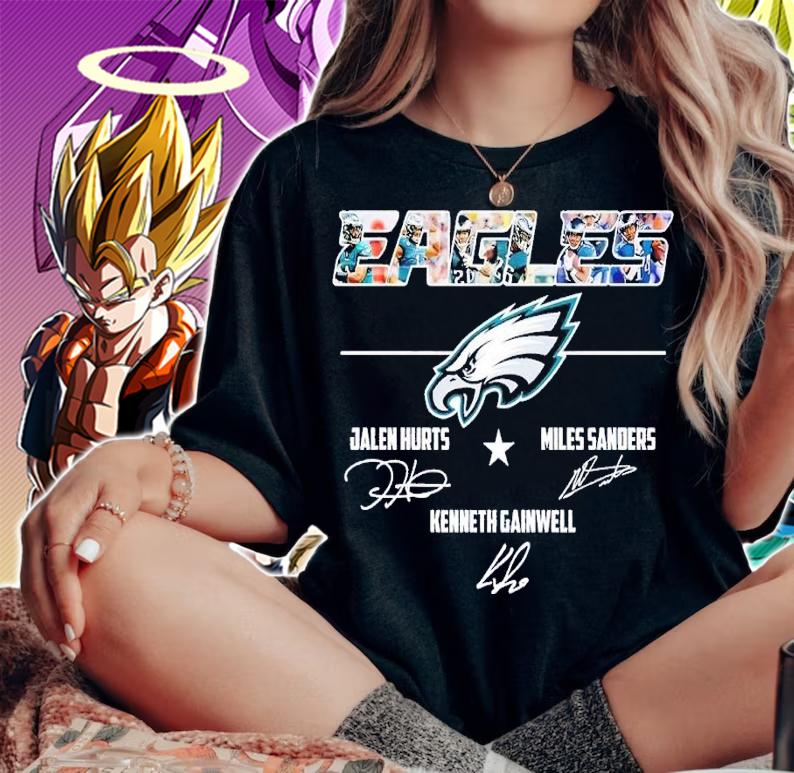 Eagles Jalen Hurts Miles Sanders Kenneth Gainwell signatures shirt t-shirt woman shirt