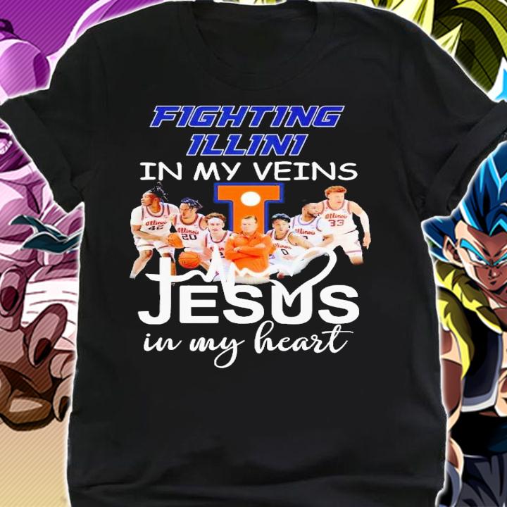 Illinois Fighting Illini in my veins Jesus in my heart shirt t-shirt shirt