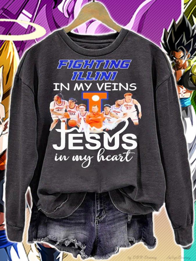 Illinois Fighting Illini in my veins Jesus in my heart shirt t-shirt sweatshirt