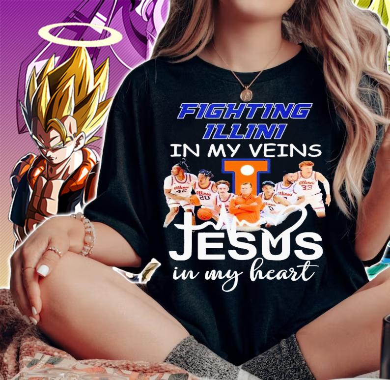 Illinois Fighting Illini in my veins Jesus in my heart shirt t-shirt woman shirt