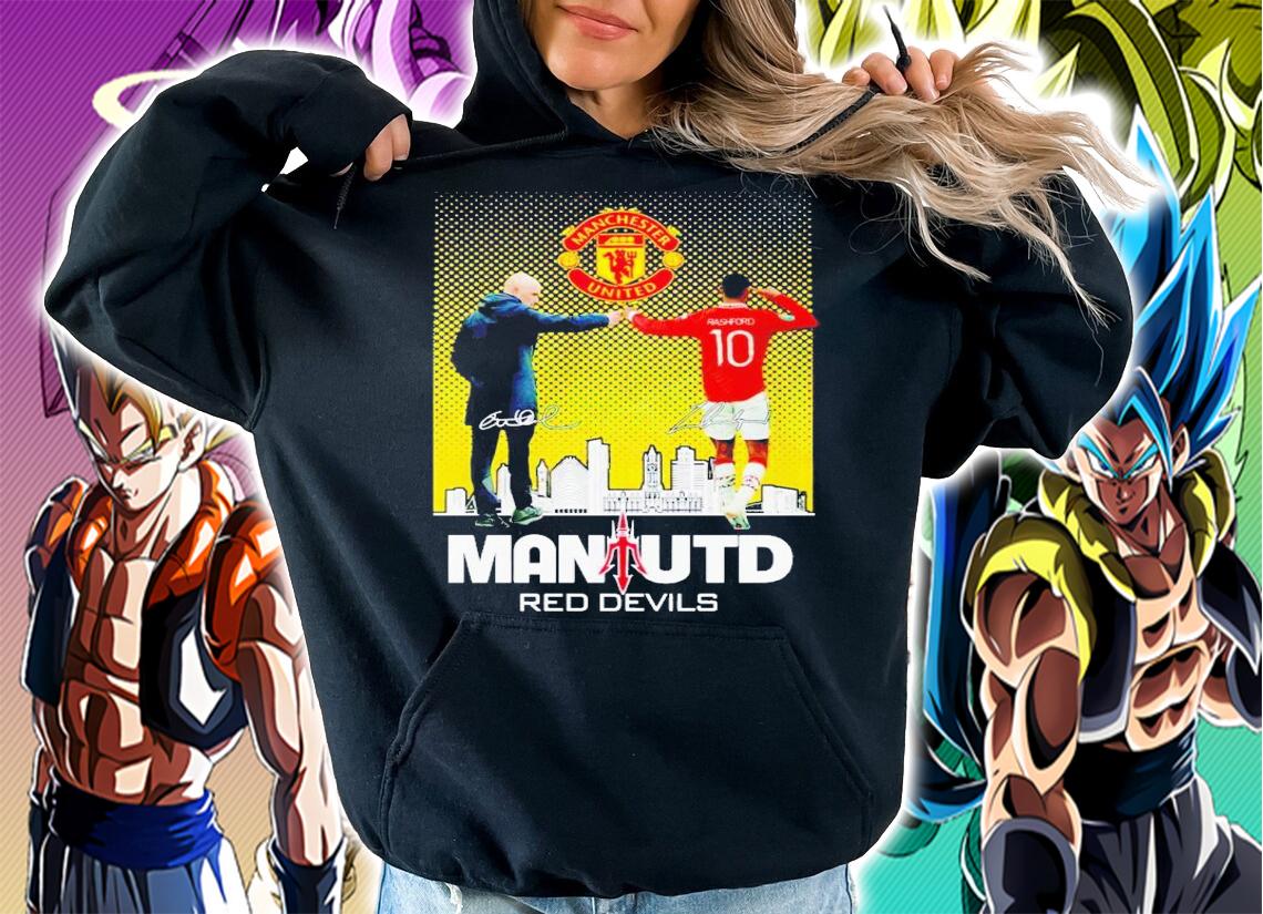Manchester United Red Devils Erik Ten Hag and Marcus Rashford signature shirt t-shirt hoodie