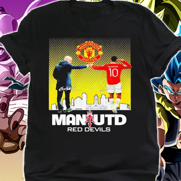 Manchester United Red Devils Erik Ten Hag and Marcus Rashford signature shirt t-shirt shirt