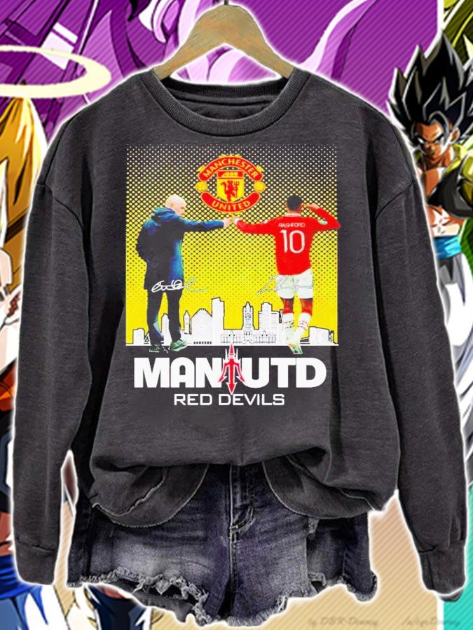 Manchester United Red Devils Erik Ten Hag and Marcus Rashford signature shirt t-shirt sweatshirt