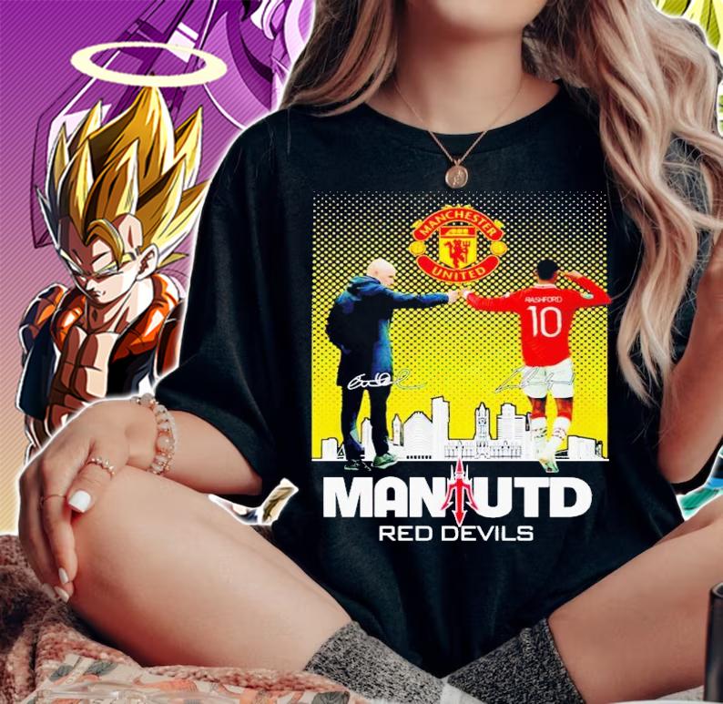 Manchester United Red Devils Erik Ten Hag and Marcus Rashford signature shirt t-shirt woman shirt