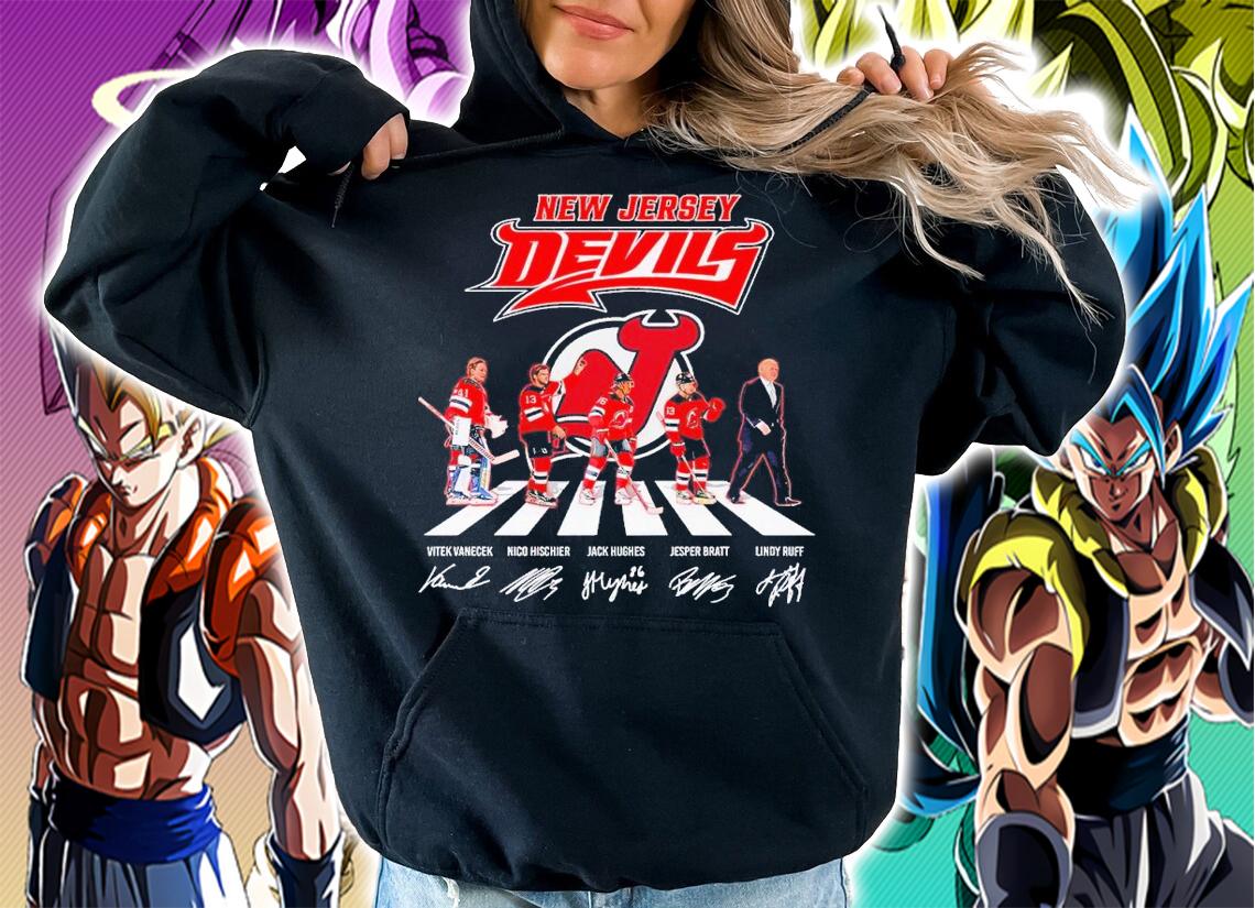 New Jersey Devils Abbey Road Vitek Vanecek Nico Hischier Jack Hughes signatures shirt t-shirt hoodie