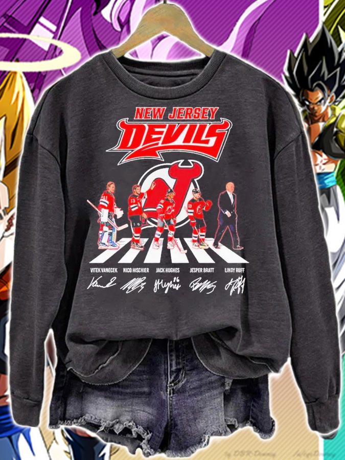 New Jersey Devils Abbey Road Vitek Vanecek Nico Hischier Jack Hughes signatures shirt t-shirt sweatshirt