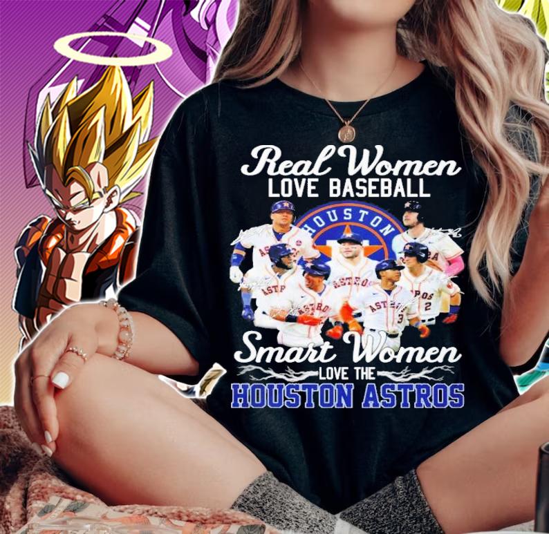 Real Women Love Baseball Smart Women Love The Houston Astros Signatures T-Shirt t-shirt