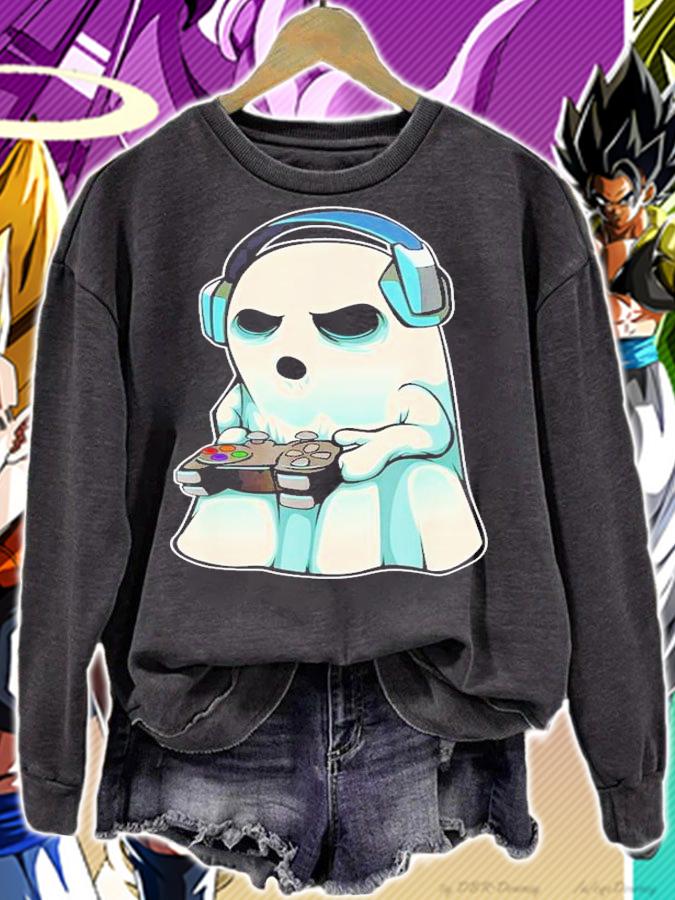 Gamer Ghost Lazy Halloween Costume Cool Video-Game Gaming T-Shirt t-shirt sweatshirt