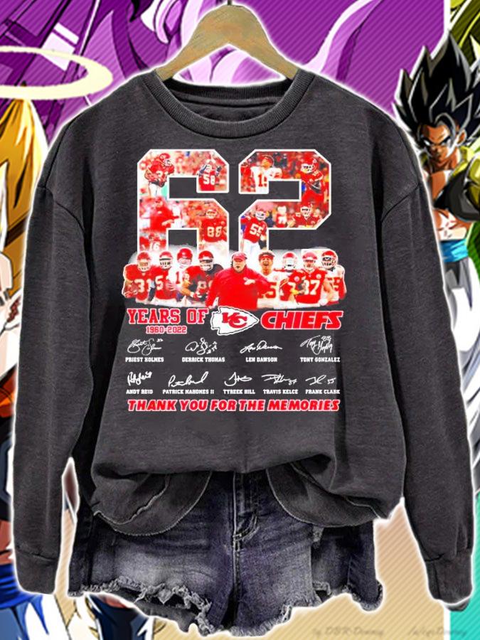 62 Years Of 1960-2022 Kansas City Chiefs Signatures Thank You For The Memories Shirt t-shirt