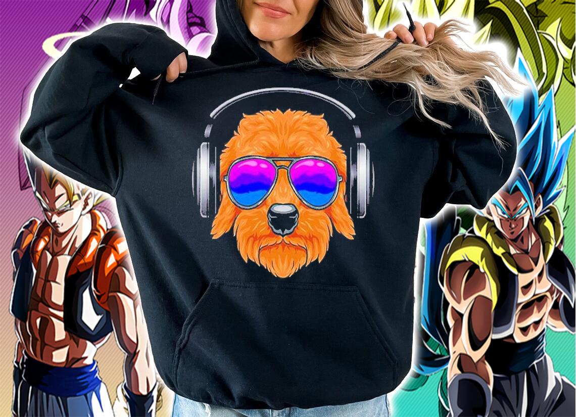 A Cool Goldendoodle With Glasses Headphones And Music T-Shirt t-shirt hoodie