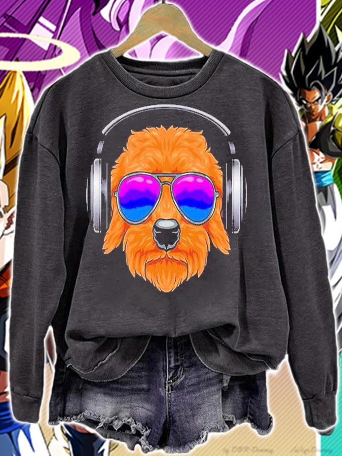 A Cool Goldendoodle With Glasses Headphones And Music T-Shirt t-shirt sweatshirt