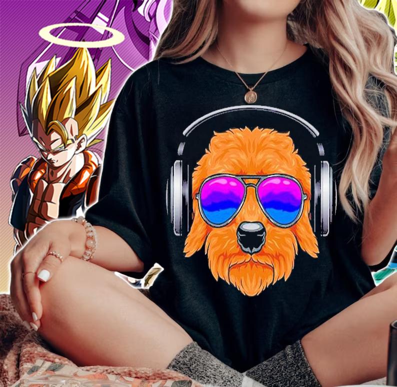 A Cool Goldendoodle With Glasses Headphones And Music T-Shirt t-shirt woman shirt