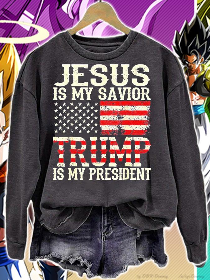 American Flag Jesus Is My Savior Trump Is My President T-Shirt t-shirt sweatshirt