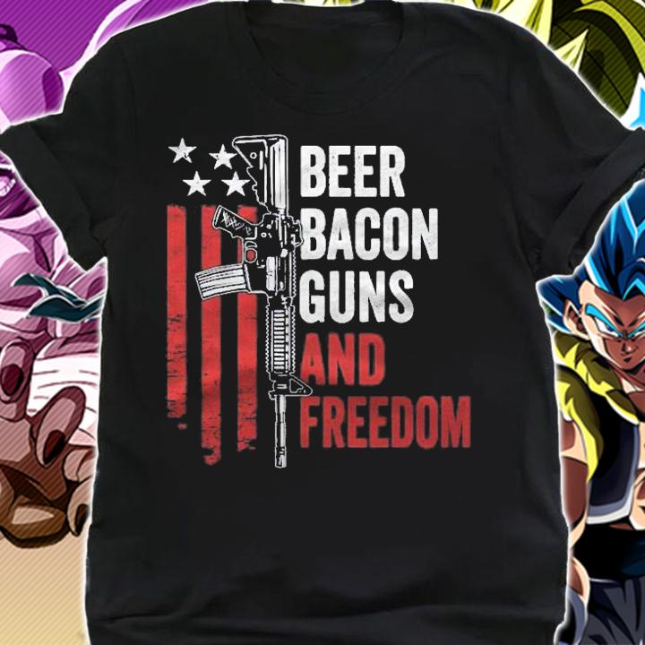 Beer Bacon Guns & Freedom Funny Gun Usa Flag Drinking Shirt t-shirt