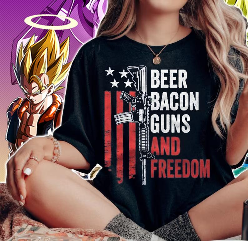 Beer Bacon Guns & Freedom Funny Gun Usa Flag Drinking Shirt t-shirt