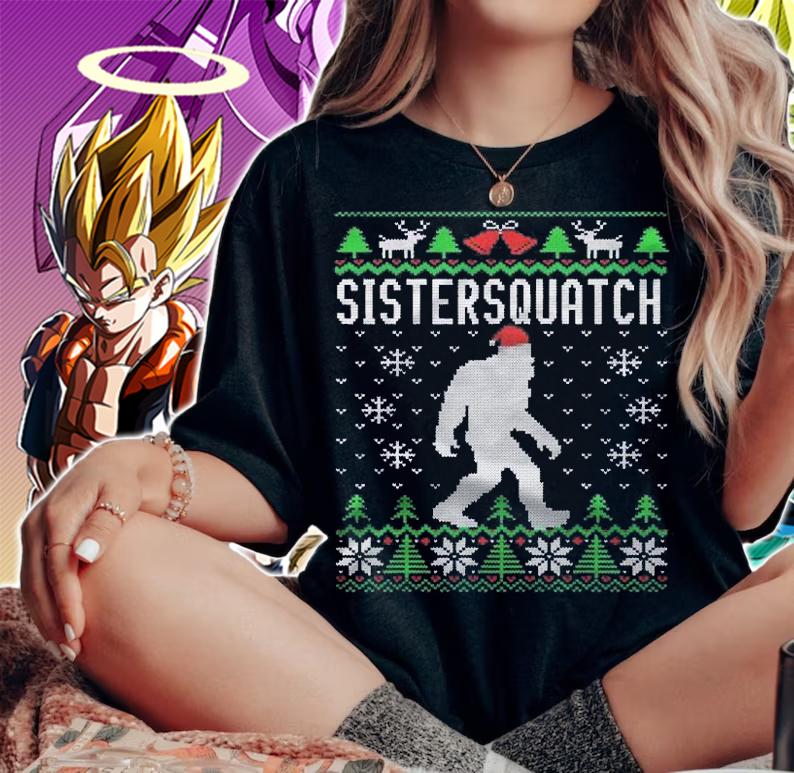 Bigfoot Santa Ugly Christmas Pajamas Sister Shirt t-shirt