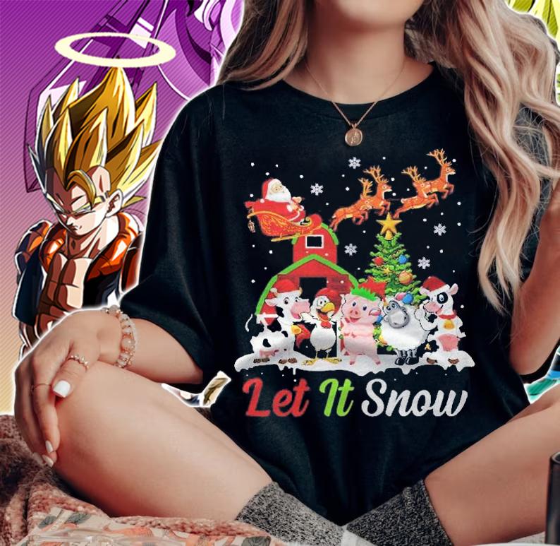 Let It Snow Merry Xmas Gift Tshirt Farm Animals Tractor shirt t-shirt woman shirt