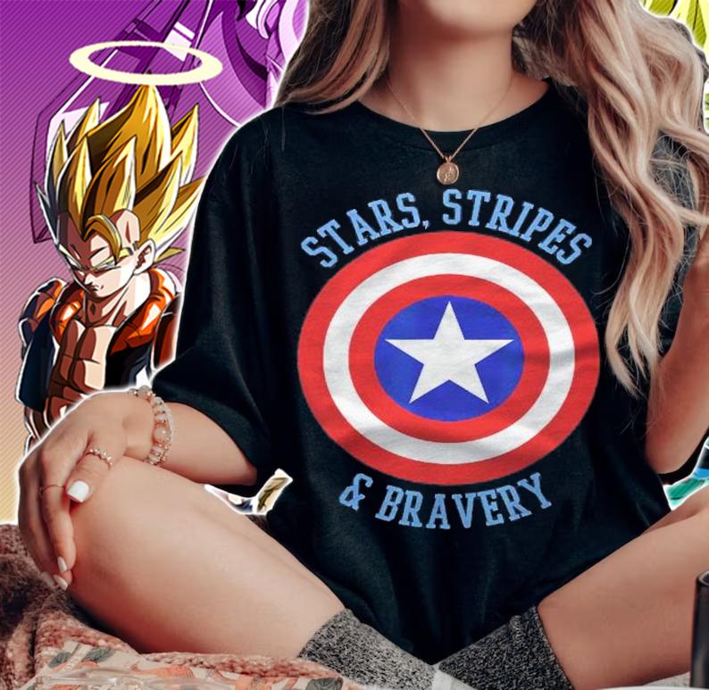 Marvel Captain America Stars Stripes Bravery Circle Shield Shirt t-shirt