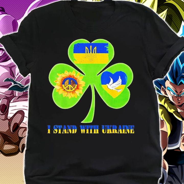 Stop Russian Pattys Day Shamrock Heart Peace Ukraine Flag Dove Sunflower T-Shirt t-shirt
