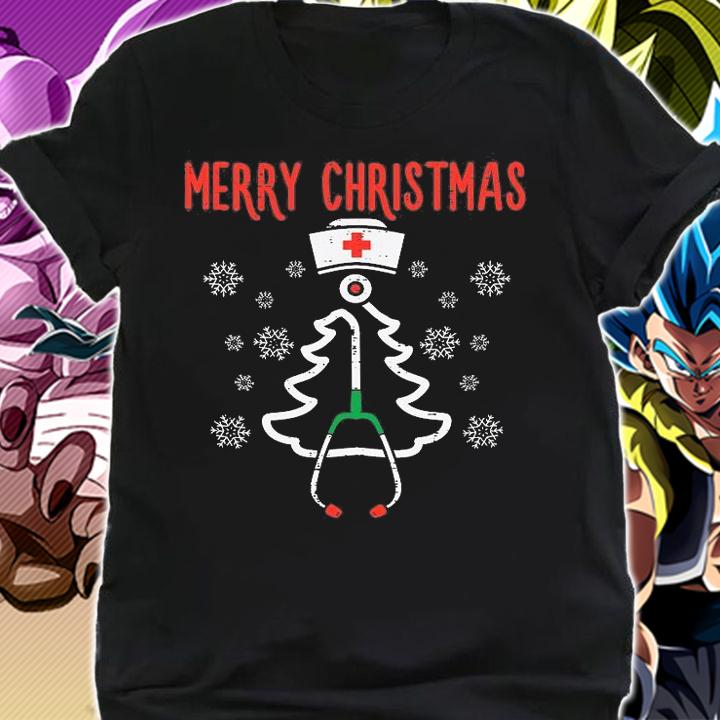 Merry Christmas Tree Stethoscope Nurse Christmas T-Shirt t-shirt