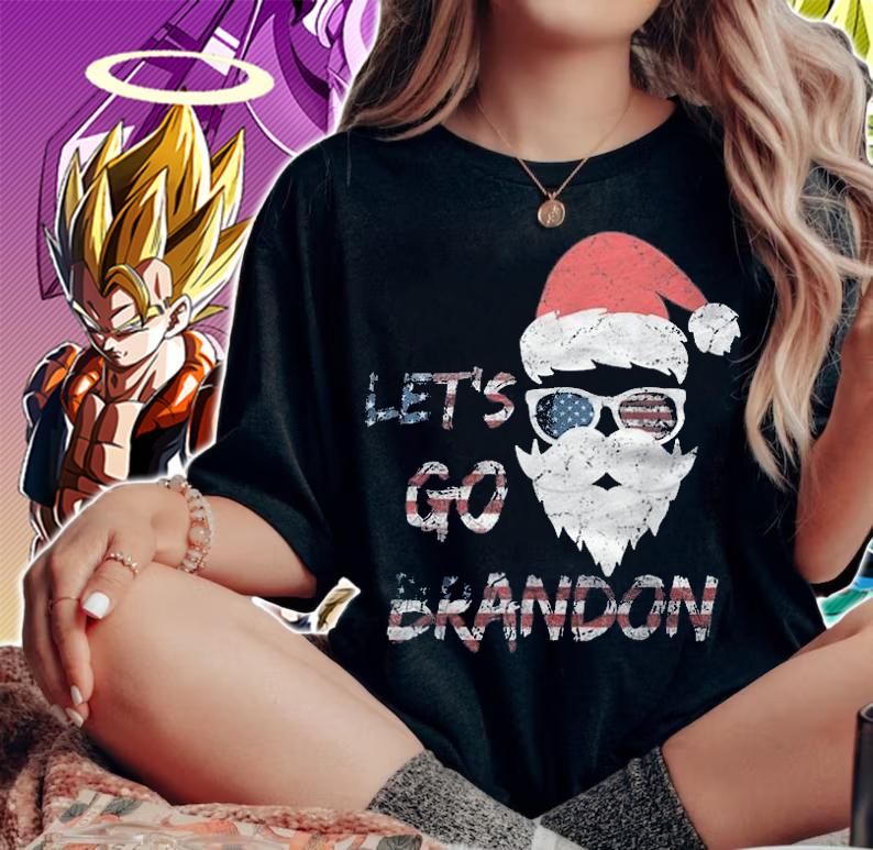 Vintage Let's Go Brandon Christmas Santa USA Flag T-Shirt t-shirt