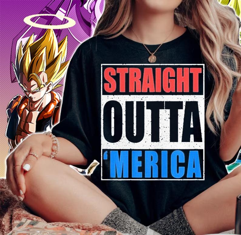 Straight Outta Merica Shirt Funny American Gangster USA Tumblr T-Shirt t-shirt woman shirt