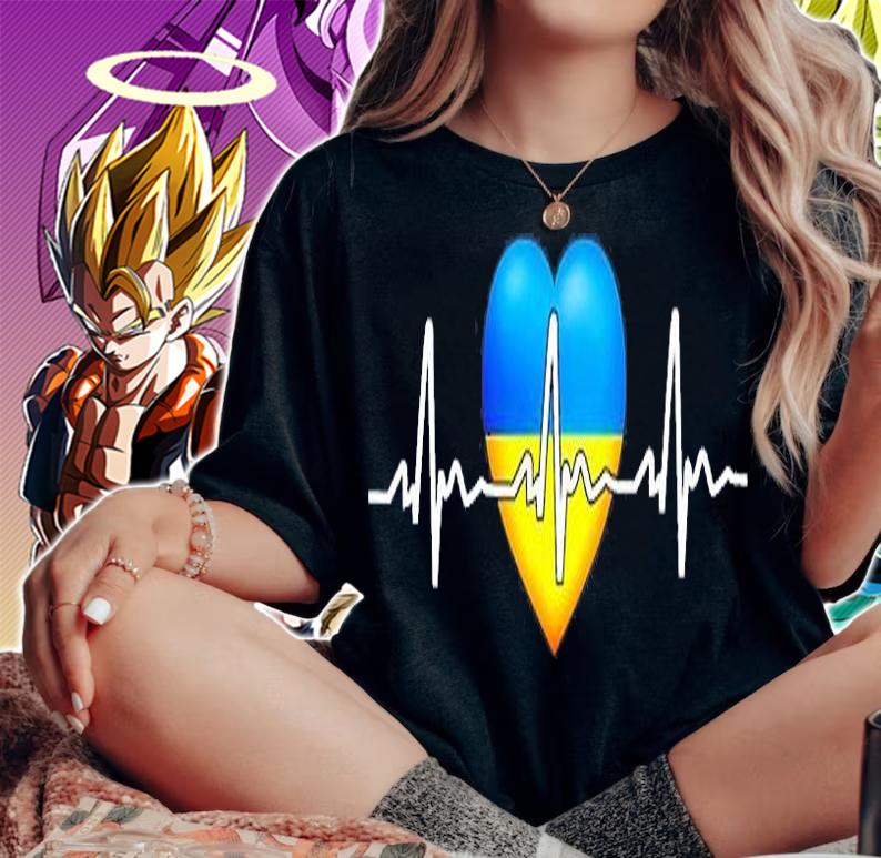 I Stand With Ukraine Heartbeat Ukrainian Flag With Heart Peace Ukraine T-Shirt t-shirt