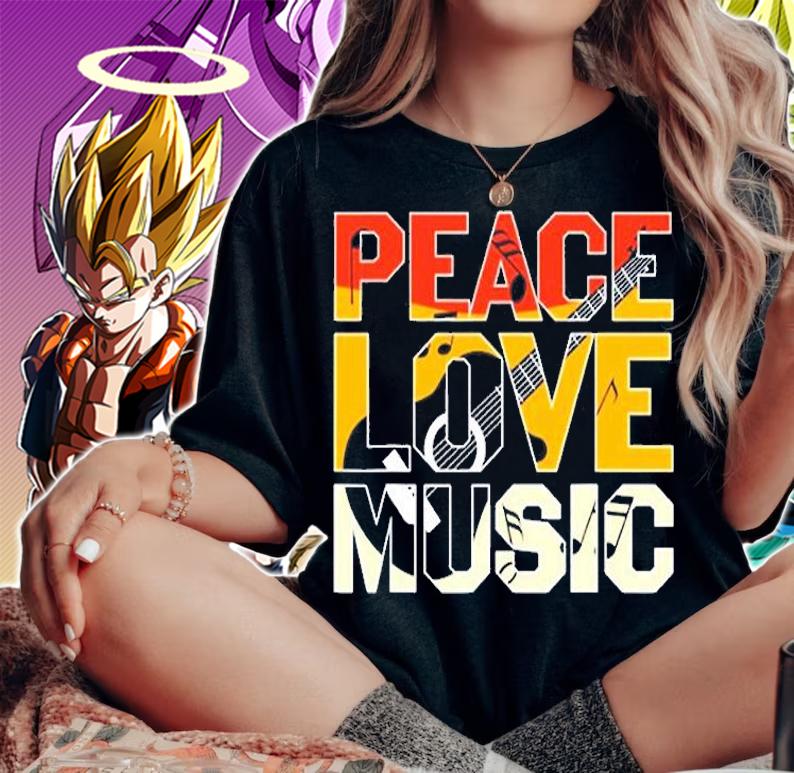 Guitar Retro Peace Love Music Band T-Shirt t-shirt woman shirt