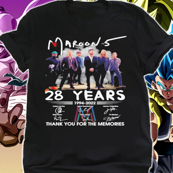 Maroon 5 28 Years 1994-2022 Signatures Thank You For The Memories Shirt t-shirt
