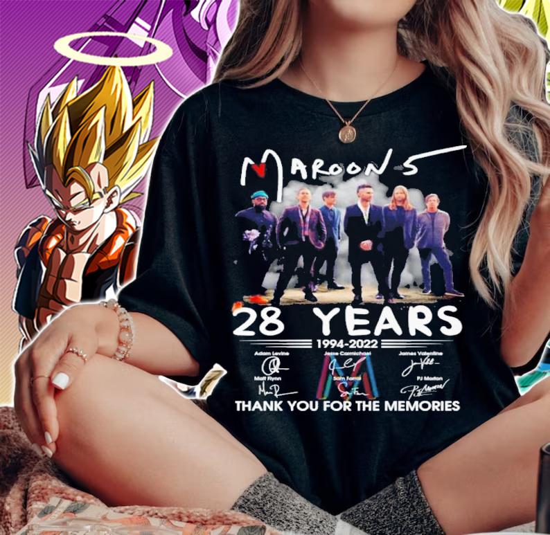 Maroon 5 28 Years 1994-2022 Signatures Thank You For The Memories Shirt t-shirt