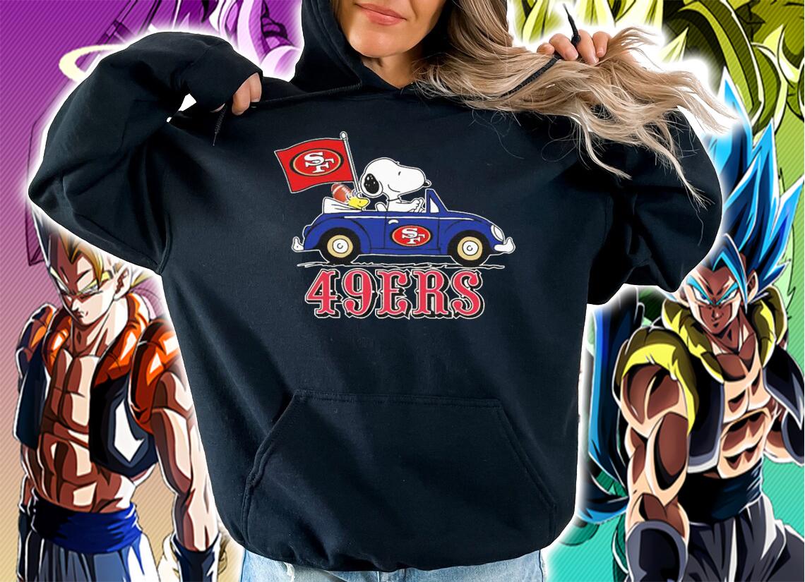 49ers Snoopy And Woodstock Driving Car San Francisco 49ers Flag t-shirt hoodie