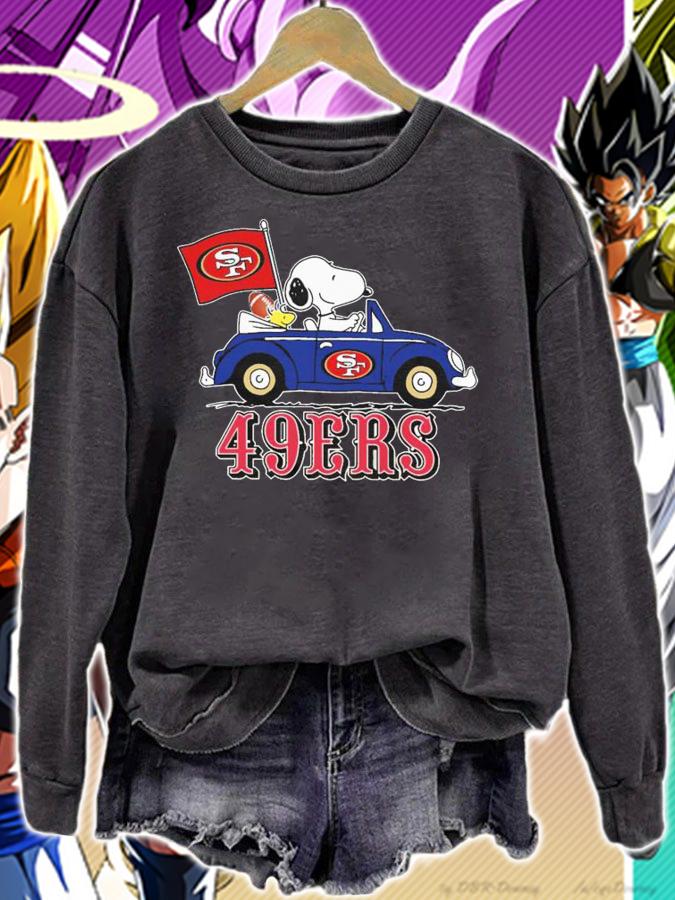 49ers Snoopy And Woodstock Driving Car San Francisco 49ers Flag t-shirt sweatshirt