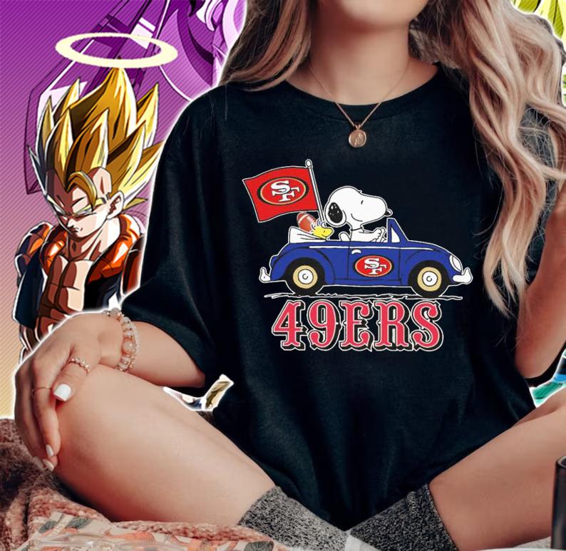 49ers Snoopy And Woodstock Driving Car San Francisco 49ers Flag t-shirt woman shirt