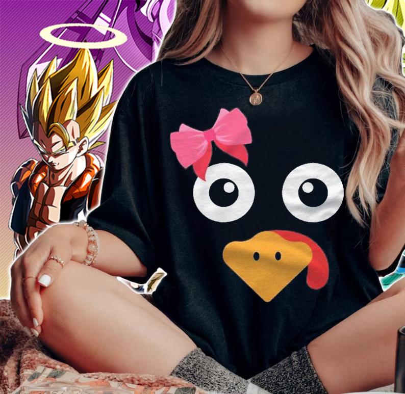 Turkey Face Girl & Pink Bow Running Pilgrim Trot Funny Gift Shirt t-shirt