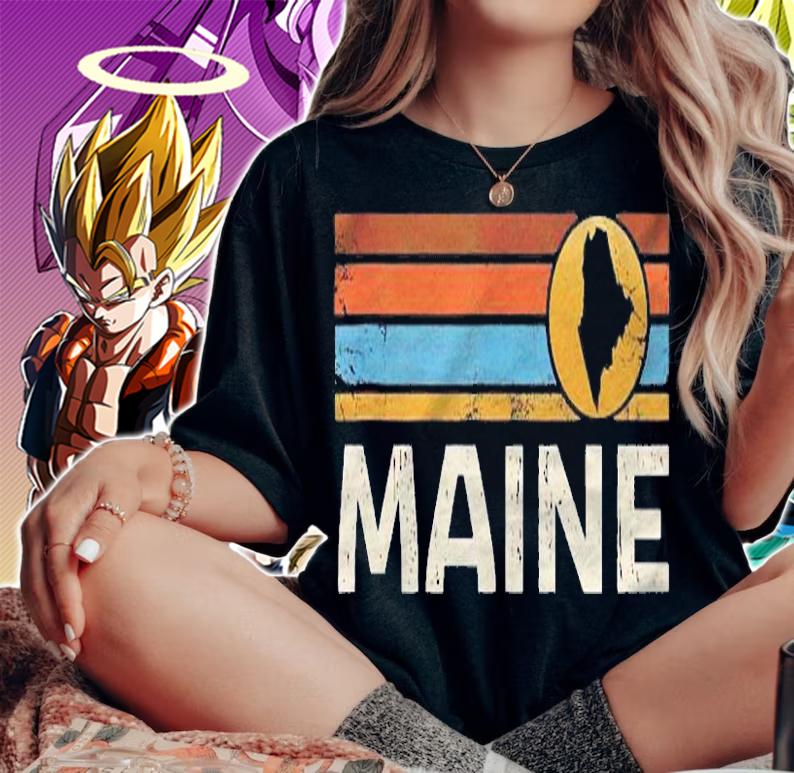 Graphic Tee Maine Us State Map Vintage Retro Stripes Shirt woman shirt