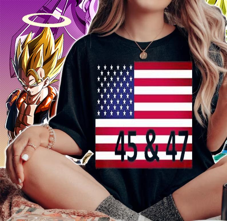 President Donald J Trump 45 & 47 USA Flag T-Shirt
