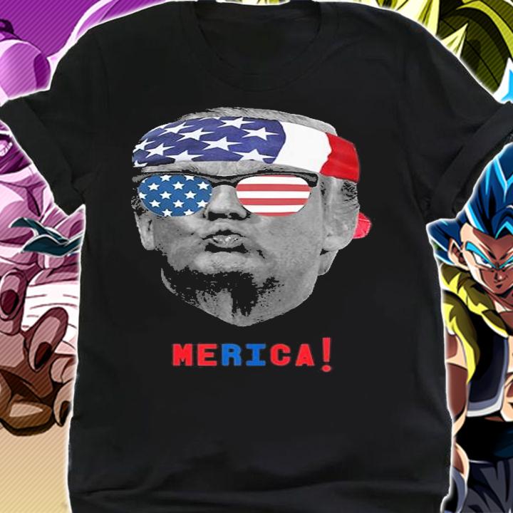 Funny Vintage Trump Pucker Face Merica USA Flag Sunglasses T-Shirt shirt