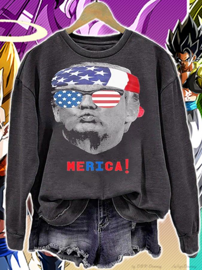 Funny Vintage Trump Pucker Face Merica USA Flag Sunglasses T-Shirt sweatshirt