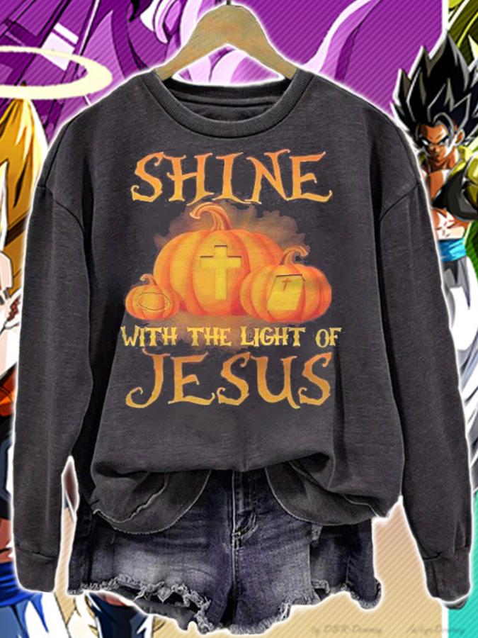 Shine With The Light Of Jesus Christian Halloween Pumpkin Premium Shirt sweatshirt