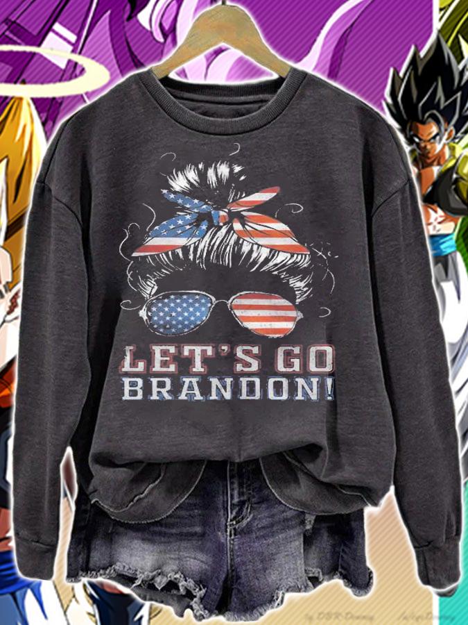 Let's Go Brandon USA Flag Messy Bun T-Shirt sweatshirt