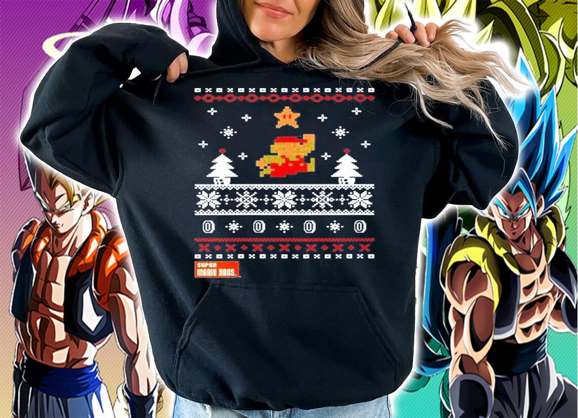 Womens Nintendo Super Mario Christmas Star Pixels Shirt hoodie