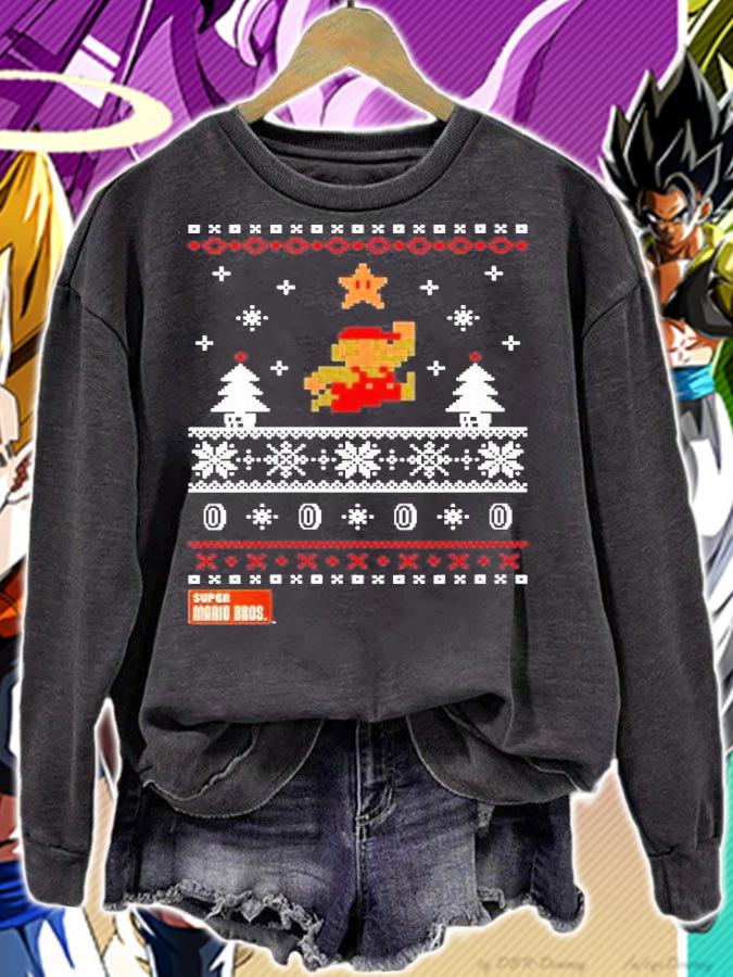 Womens Nintendo Super Mario Christmas Star Pixels Shirt sweatshirt