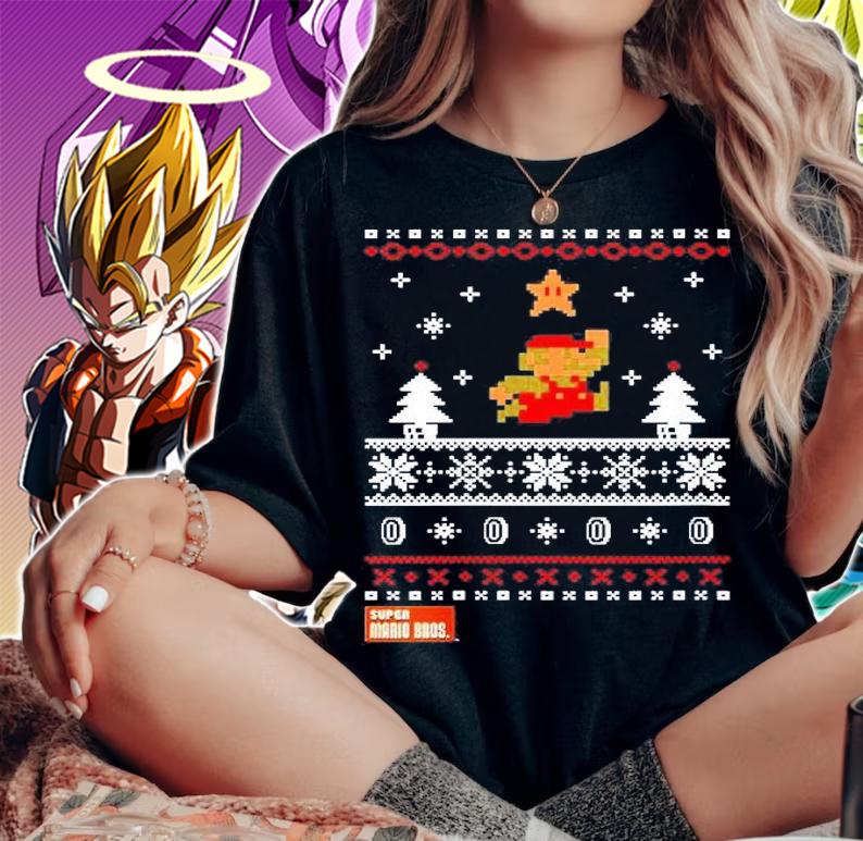 Womens Nintendo Super Mario Christmas Star Pixels Shirt woman shirt