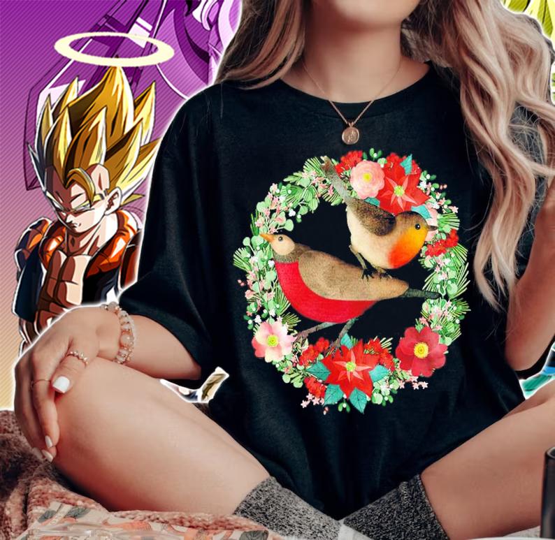 Christmas Laurel Wreath Bird Shirt woman shirt