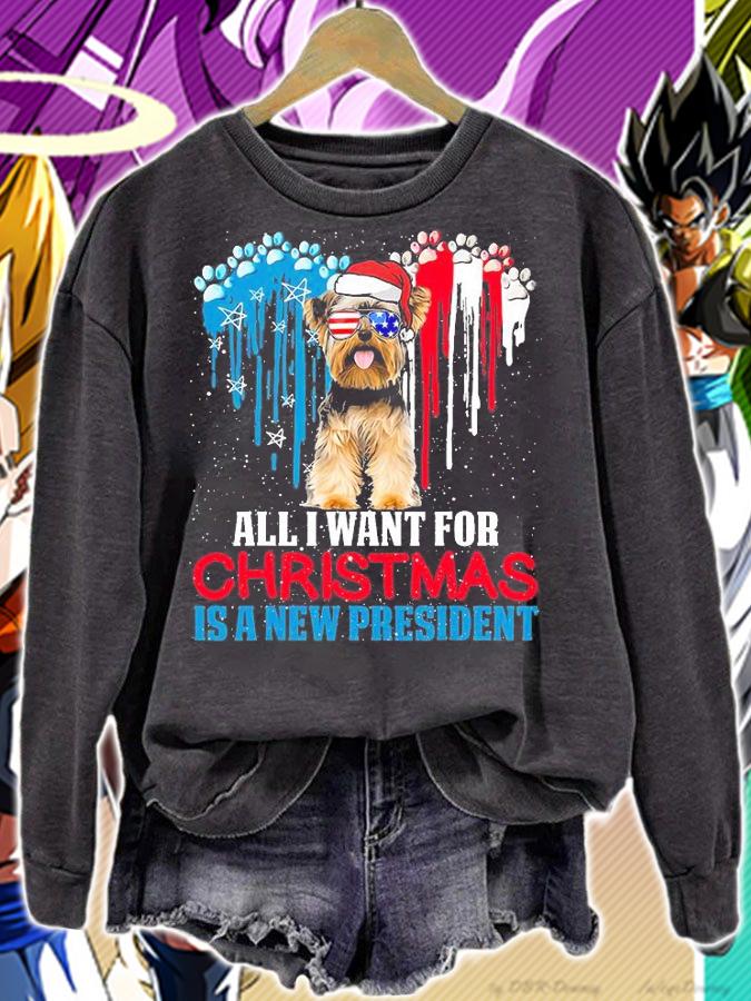 Christmas Yorkshire Terrier US Flag Sunglasses New President T-Shirt sweatshirt