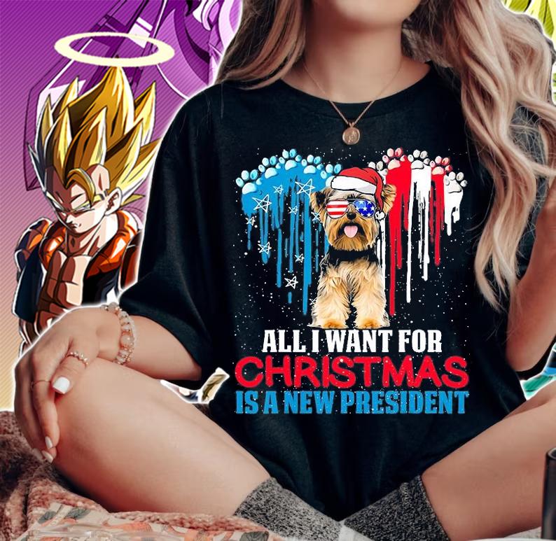 Christmas Yorkshire Terrier US Flag Sunglasses New President T-Shirt woman shirt